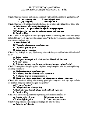 Câu hỏi trắc nghiệm bài 3 môn Giáo dục công dân lớp 11 - Trường THPT Quang Trung